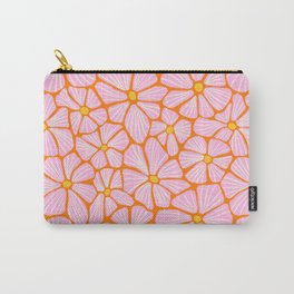 60s 70s Hippy Flowers Bright Pink Orange Pattern Carry-All Pouch | Floralpattern, Retro, Mosaic, Floral, 70S, Orange, Sixties, Vinatgeflowers, Seventies, Bright 
