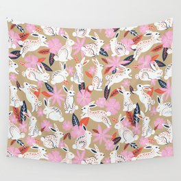 Bunnies & Blooms – Coral & Pink Wall Tapestry