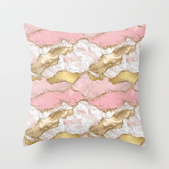 Pink Gold Glitter Agate Pretty Girly Throw Pillow