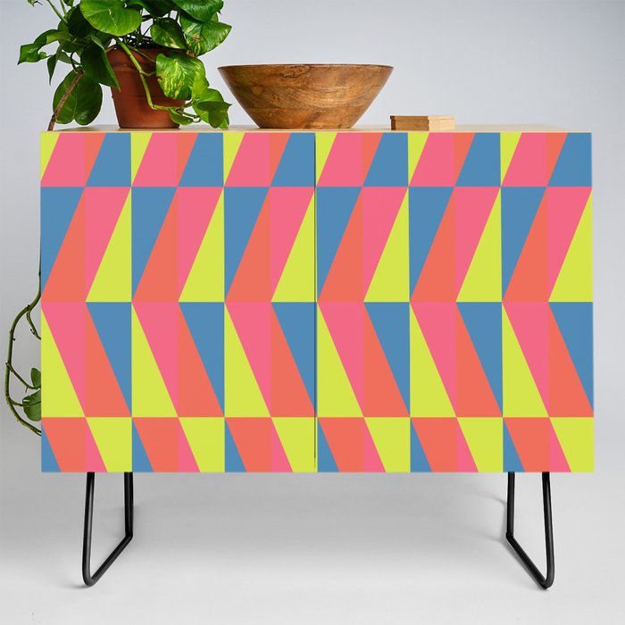 80s Geometric in Electric Blue and Yellow Credenza