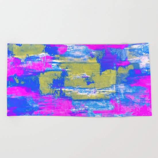 Just Relax - Abstract, pink, blue and yellow painting Beach Towel