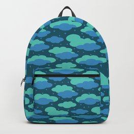 NIGHT DREAMS FLUFFY BLUE AND TURQUOISE CLOUDS IN A NAVY SKY WITH STARS Backpack