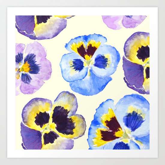 pansies pattern watercolor painting Art Print