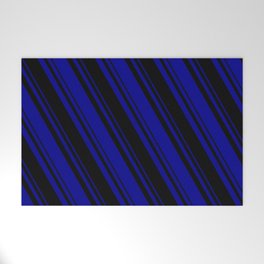 [ Thumbnail: Black & Dark Blue Colored Lines Pattern Welcome Mat ]