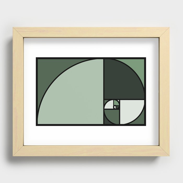 Mid-Century Fibonacci Golden Spiral (Monochrome) Recessed Framed Print