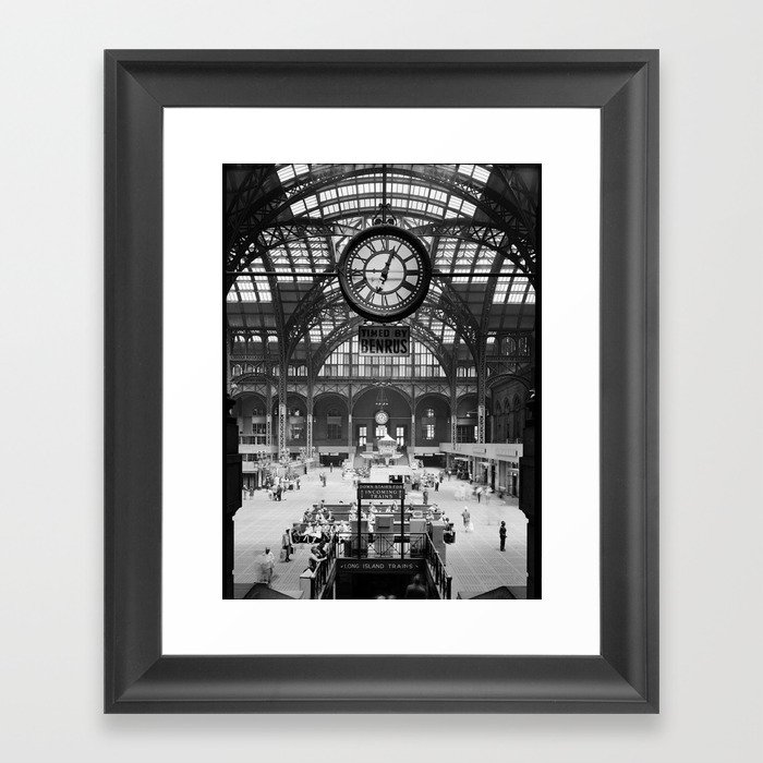 Penn Station 370 Seventh Avenue Train Station Concourse New York black and white photography - photo Framed Art Print