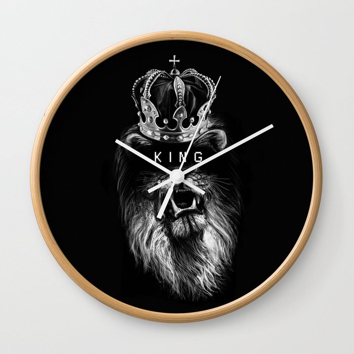 Lion, Lionart, King, Animal, Black, Minimal, Interior, Black White,Wall art, Art Print,Trendy decor Wall Clock