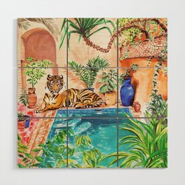 Tiger by the pool Wood Wall Art