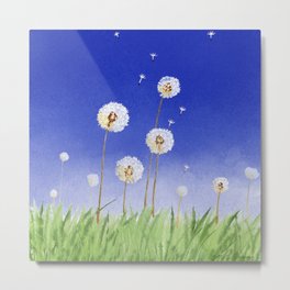 Up, Up and Away 2 - Dandelion Watercolor  Metal Print | Dandelion, Watercolor, Botanical, Gift, Spring, Summer, Artwork, Art, Landscape, Popular 