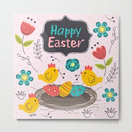 Happy Easter Metal Print | Happyspring, Birdnest, Tulip, Digital, Blueflower, Eastertime, Happyeaster, Egg, Floralpattern, Spring 