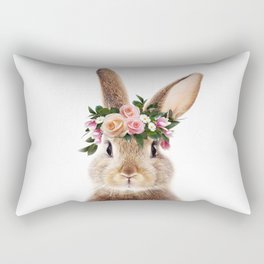 Baby Rabbit, Brown Bunny with Flower Crown, Baby Animals Art Print by Synplus Rectangular Pillow