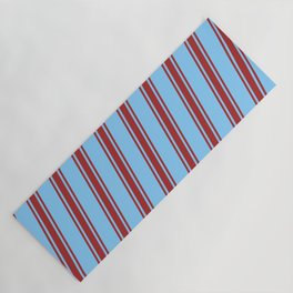 [ Thumbnail: Light Sky Blue & Brown Colored Striped/Lined Pattern Yoga Mat ]