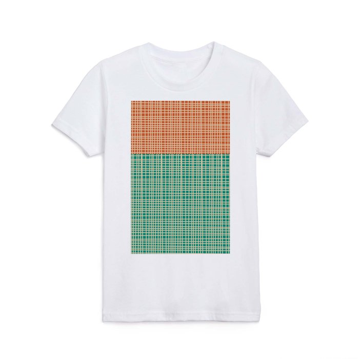 Mid Century Modern Woven Color Block Pattern in Mid Mod Burnt Orange, Turquoise Teal, and Beige Kids T Shirt