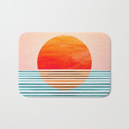 Minimalist Sunset III / Abstract Landscape Bath Mat | Sunrise, Red, Aqua, Bold, Tropical, Curated, Painting, Landscape, Sun, Ocean 