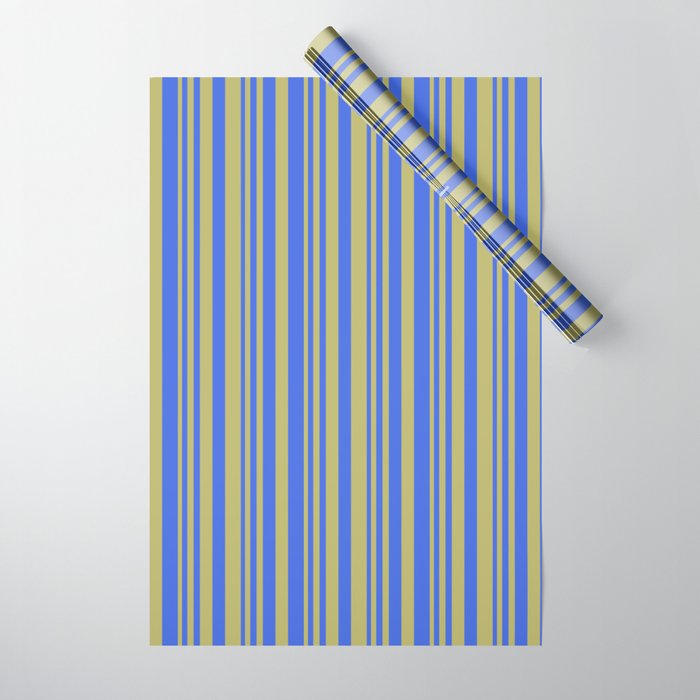 Dark Khaki & Royal Blue Colored Striped Pattern Wrapping Paper