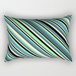 [ Thumbnail: Colorful Green, Blue, Dark Slate Gray, Light Yellow, and Black Colored Stripes/Lines Pattern Rectangular Pillow ]