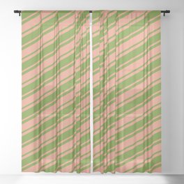 [ Thumbnail: Green and Dark Salmon Colored Lines/Stripes Pattern Sheer Curtain ]