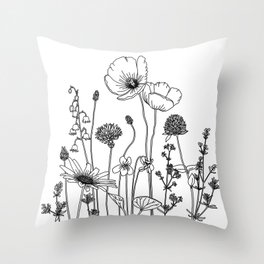 Wildflowers with Poppies Throw Pillow