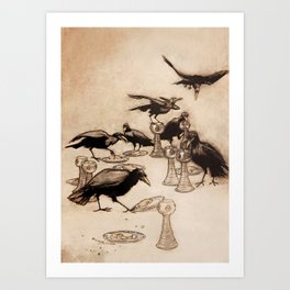 “The Seven Ravens” by Arthur Rackham From The Grimm Brothers Art Print | Mythology, Crows, Painting, Birds, Fantasy, Watercolor 