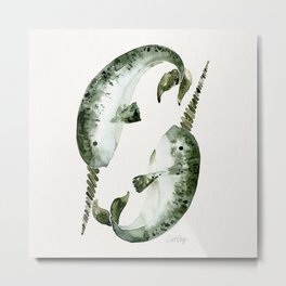 Narwhals Metal Print | Illustration, Narwhal, Ocean, Arctic, Whale, Sea, Nature, Curated, Blue, Green 