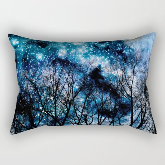 Black Trees Teal Space Rectangular Pillow