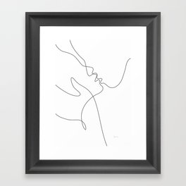 Line art drawing - minimalist kiss. Framed Art Print