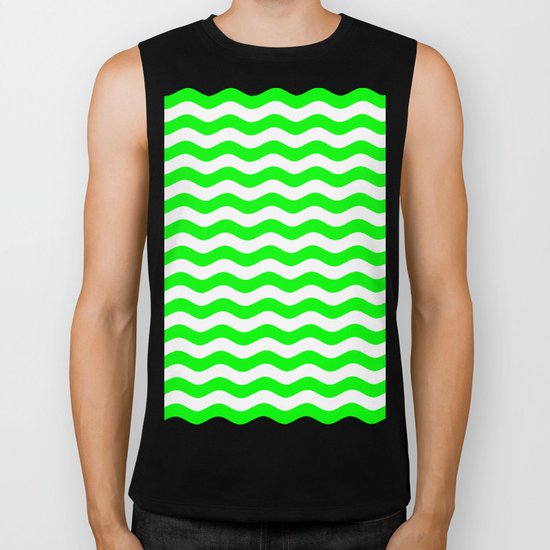 Wavy Stripes (Green/White) Biker Tank