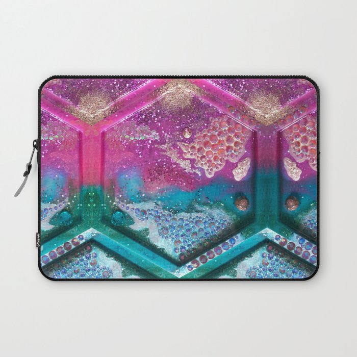 Glitter Rhinestone Nebulas in Pink, Teal and Gold Laptop Sleeve