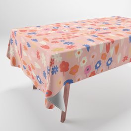 Meadow - Spring Floral Abstract Pattern Pink Tablecloth