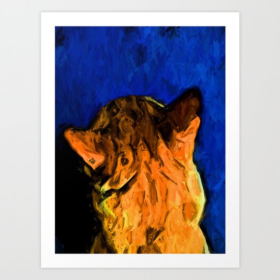 Back of a Cat's Head with some Blue Art Print