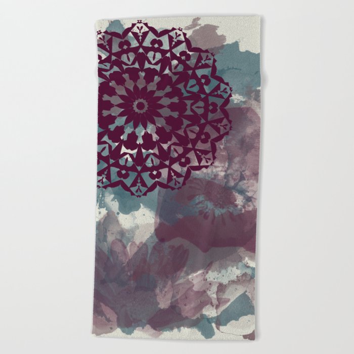 watercolor mandala Beach Towel