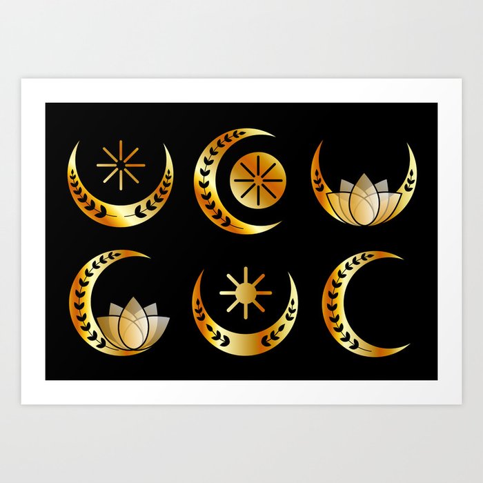 Decorative Crescent moons gold  Art Print