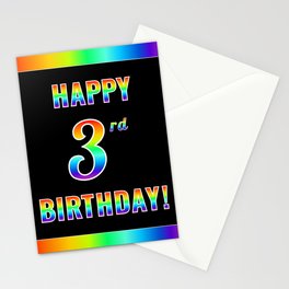 [ Thumbnail: Fun, Colorful, Rainbow Spectrum “HAPPY 3rd BIRTHDAY!” Stationery Cards ]