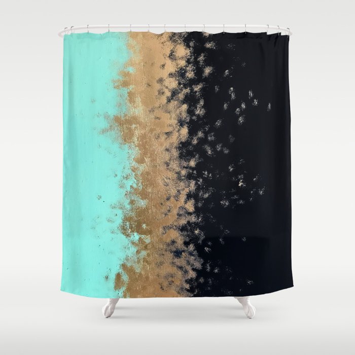 Black Painting Shower Curtain, Turquoise And Black Shower Curtain