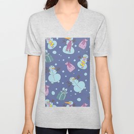 Snowman with a gift V Neck T Shirt