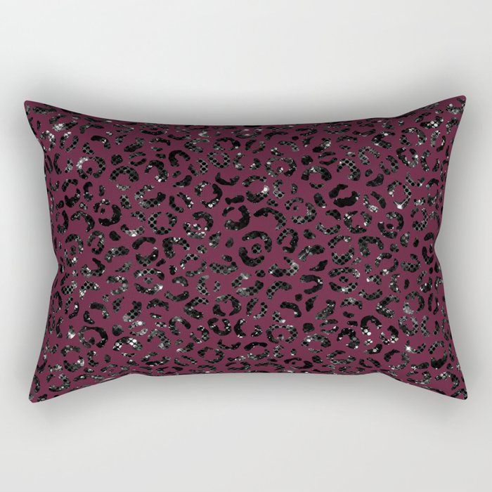 Girly Burgundy Glitter Leopard Pattern Rectangular Pillow