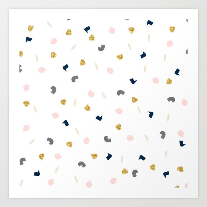 Modern pastel pink navy blue gold glitter confetti Art Print by Audrey  Chenal