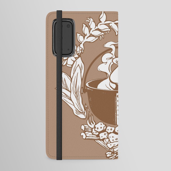 Imu Pit Cooking Cauldron Hawaii Ti Leaves Botanical Illustration Floral Flowers Lobster Claw Plant Brown Cocoa Android Wallet Case