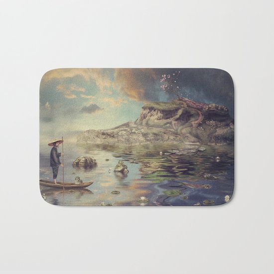 Chinese boat in the mist Bath Mat