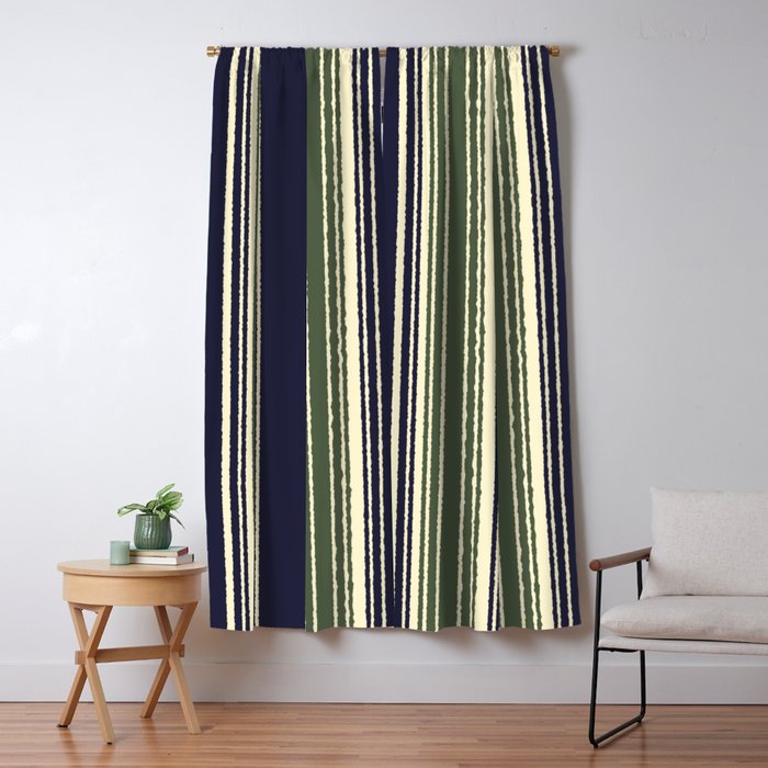 Navy Blue And Sage Green Stripes Blackout Curtain By Hellcom Navy Blue And Sage Green Stripes Blackout Curtain By Hellcom