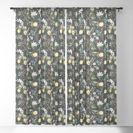 Olives, lemon, citrus, Mediterranean art Sheer Curtain
