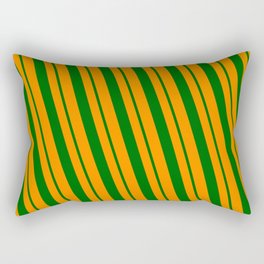 [ Thumbnail: Dark Orange & Dark Green Colored Striped/Lined Pattern Rectangular Pillow ]