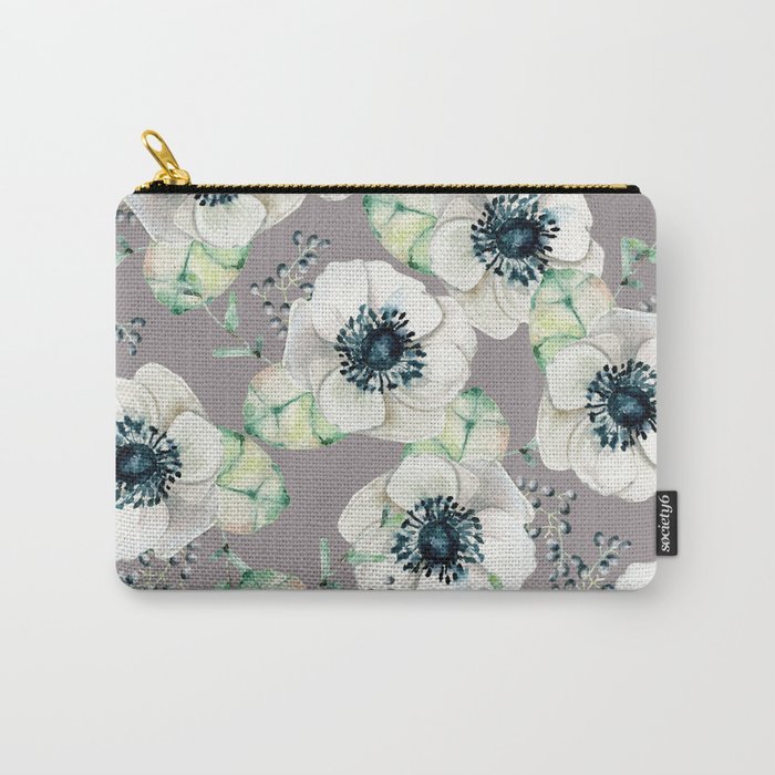 Soothing Rose Garden Gray + White Navy Carry-All Pouch