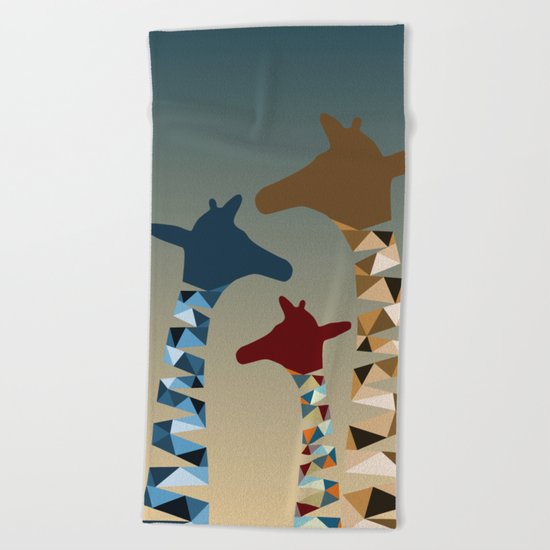 Abstract Colored Giraffe Family Beach Towel