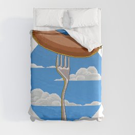 Pixel Sausage on Fork in the Sky Duvet Cover