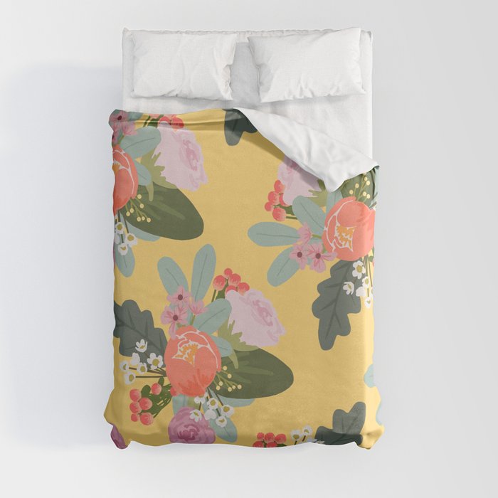 Peach and Yellow Floral Duvet Cover