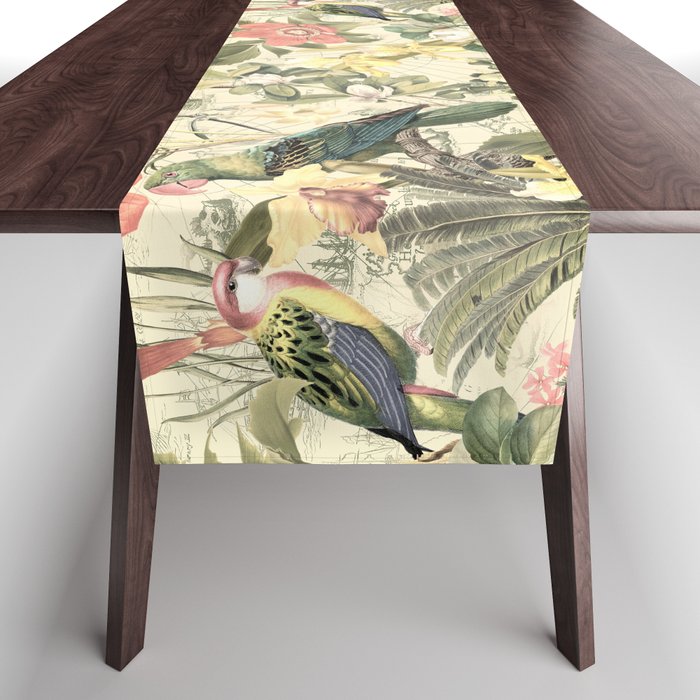 Vintage Parrot Tropical Jungle  Table Runner