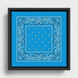 Bandana - Paisley - Blue - White Framed Canvas