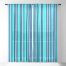 [ Thumbnail: Aqua & Dark Slate Blue Colored Striped Pattern Sheer Curtain ]