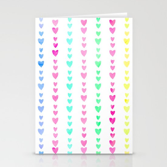 Cute Pastel Girly Rainbow Hearts pattern Stationery Cards